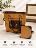 Vintage Timeless Beauty Leather Tote Bag with Wallet